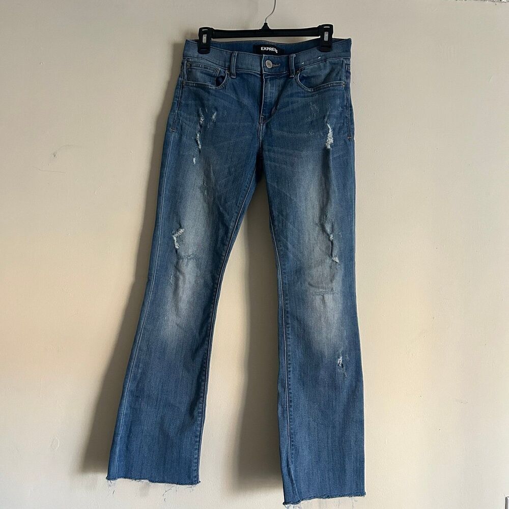 Express Jeans Womens 8R Barely Boot Mid Rise Distressed Blue Denim Stretch